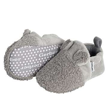Gerber Baby Fleece Lined Non Skid Soft Slipper Booties, Grey Ears, 0 3 Months Unisex Infant