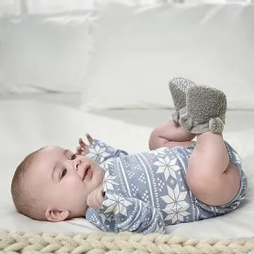Gerber Baby Fleece Lined Non Skid Soft Slipper Booties, Grey Ears, 0 3 Months Unisex Infant