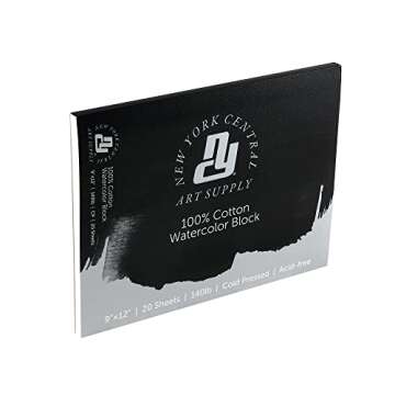 New York Central 100% Cotton Watercolor Paper Blocks 2 Pack 140lb 9x12" - Cold Press Acid-Free Premi...