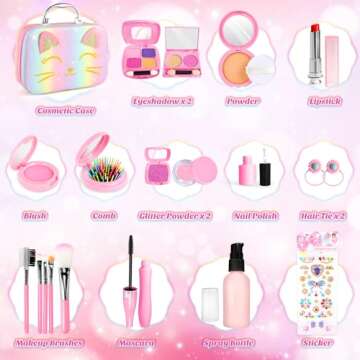 Pretend Makeup for Toddlers, Toy Play Makeup Set for Kids 3-5, Toddler Makeup Kit Pretend, Cat Toys for Kids Fake Makeup, Birthday Gifts Toys for 3 4 5 6 7 8+ Year Old Girls (Not Real Makeup)