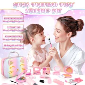 Pretend Makeup for Toddlers, Toy Play Makeup Set for Kids 3-5, Toddler Makeup Kit Pretend, Cat Toys for Kids Fake Makeup, Birthday Gifts Toys for 3 4 5 6 7 8+ Year Old Girls (Not Real Makeup)