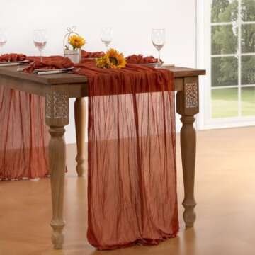 DeZerlor Terracotta Cheesecloth Table Runner Spring Boho Sheer Gauze Table Runner 120 Inches Long Bu...
