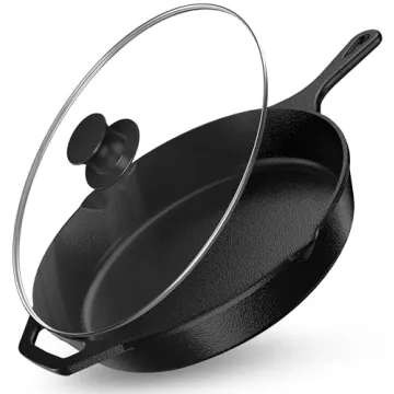 Utopia Kitchen 12" Cast Iron Skillet with Lid - Versatile, Durable Cookware