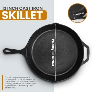 Utopia Kitchen 12 Inch Cast Iron Skillet with Lid Durable Cookware