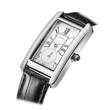 carlien Women Quartz Watch Lady Stylish Rectangle Dress Watch with Leather Strap and Sapphire Crown ...