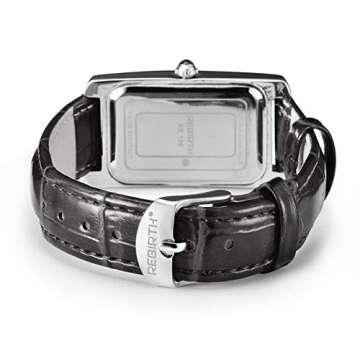 carlien Women Quartz Watch Lady Stylish Rectangle Dress Watch with Leather Strap and Sapphire Crown (Silver Black)