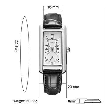 carlien Women Quartz Watch Lady Stylish Rectangle Dress Watch with Leather Strap and Sapphire Crown (Silver Black)