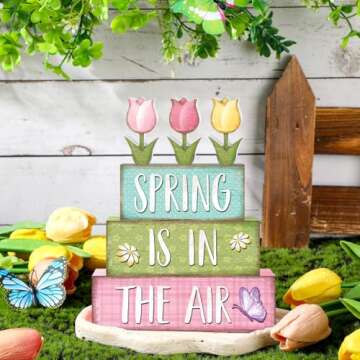 Marsui Spring Wooden Block Signs for Home Decor