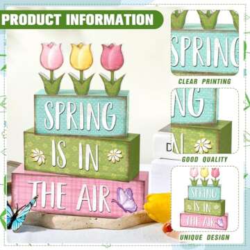 Marsui Spring Wooden Block Signs for Home Decor