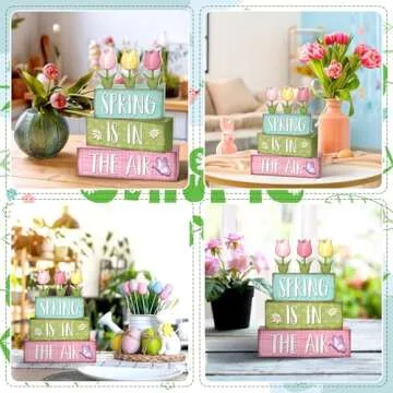 Marsui Spring Wooden Block Signs for Home Decor