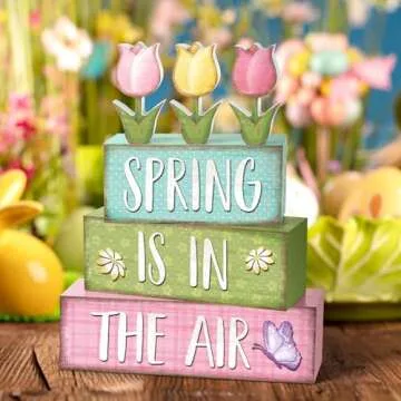 Marsui Spring Wooden Block Signs for Home Decor