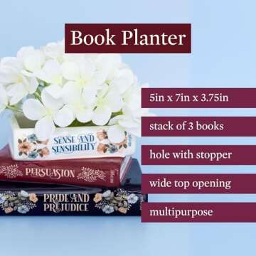 Steel Mill & Co Original Small Book-Shaped Decorative Planter, Ceramic Planter for Home Decor, Cute Bookshelf Decor, Unique Planter for Book Lovers, Classic Titles, Jane Austen