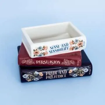 Steel Mill & Co Original Small Book-Shaped Decorative Planter, Ceramic Planter for Home Decor, Cute Bookshelf Decor, Unique Planter for Book Lovers, Classic Titles, Jane Austen
