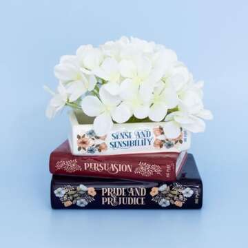 Steel Mill & Co Original Small Book-Shaped Decorative Planter, Ceramic Planter for Home Decor, Cute Bookshelf Decor, Unique Planter for Book Lovers, Classic Titles, Jane Austen