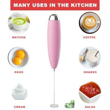 Frother for Coffee, Frother Handheld, Milk Frother, Upgraded Matcha Whisk Drink Mixer Electric Mini Whisk Hand Frother Mini Foamer Coffee Mixer for Lattes Cappuccino Frappe Matcha Hot Chocolate, Pink