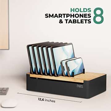 Prosumer's Choice Black Wooden Charging Station Organizer for Multiple Devices - Cable Management Bo...