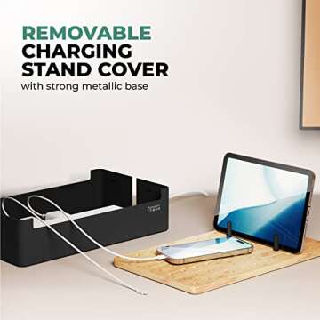 Prosumer's Choice Black Wooden Charging Station Organizer for Multiple Devices - Cable Management Box with 5 Slots and Removable Dividers - Charger Organizer for Phone, Tablet, Home, Office, 12"x6"x7"