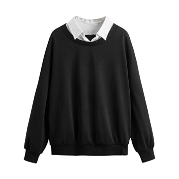 SweatyRocks Women's Contrast Collar Drop Shoulder Casual Long Sleeve Pullover Sweatshirt Tops White ...