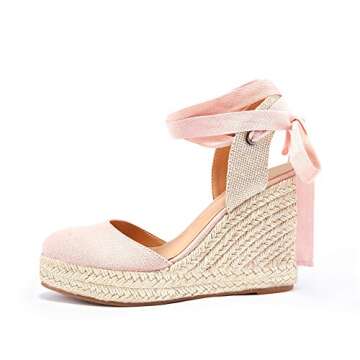 Ermonn Womens Espadrilles Wedge Sandals Platform Closed Toe Ankle Strap Lace Up Summer Shoes