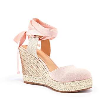 Ermonn Womens Espadrilles Wedge Sandals Platform Closed Toe Ankle Strap Lace Up Summer Shoes