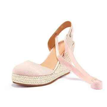 Ermonn Womens Espadrilles Wedge Sandals Platform Closed Toe Ankle Strap Lace Up Summer Shoes