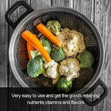 Sayfine Vegetable Steamer Basket, Premium Stainless Steel Veggie Steamer Basket for cooking - Folding Expandable Steamers to Fits Various Size Pot (Large(6.1" to 10.5"))