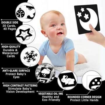 High Contrast Baby Cards for Infants, Black and White Baby Cards High Contrast Baby Toys for Newborns Visual Stimulation Brain Development Learning 20 Pcs 40 Pages 5.7'' x 5.7'' （0-3 Months）