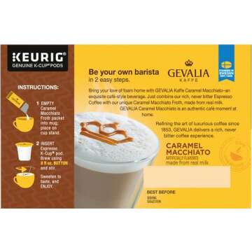 Gevalia Frothy 2-Step Caramel Macchiato Espresso K-Cup Coffee Pods & Froth Packets Kit, 6 ct Box