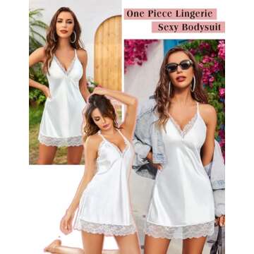 Avidlove Lace Chemise Nightgown Full Slips Sleepwear White Medium