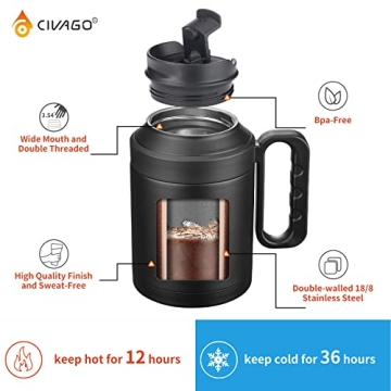 CIVAGO 50 oz Insulated Tumbler Mug With Lid and Straw