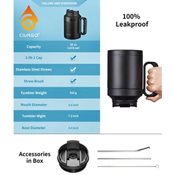 CIVAGO 50 oz Insulated Tumbler Mug With Lid and Straw
