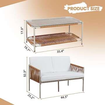 Shintenchi 2 Piece Patio Wicker Furniture Set, Outdoor Patio Furniture Rattan Conversation Set with Coffee Tables and Loveseat for Backyard, Balcony, Poolside