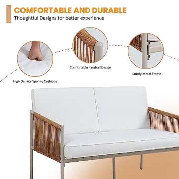 Shintenchi 2 Piece Patio Wicker Furniture Set, Outdoor Patio Furniture Rattan Conversation Set with Coffee Tables and Loveseat for Backyard, Balcony, Poolside