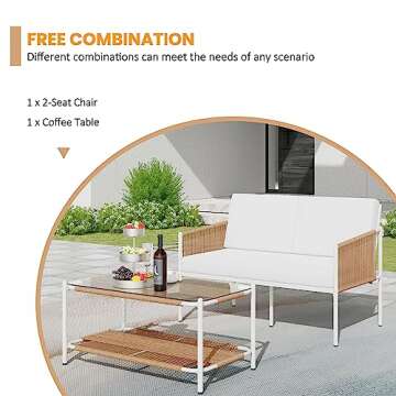 Shintenchi 2 Piece Patio Wicker Furniture Set, Outdoor Patio Furniture Rattan Conversation Set with Coffee Tables and Loveseat for Backyard, Balcony, Poolside