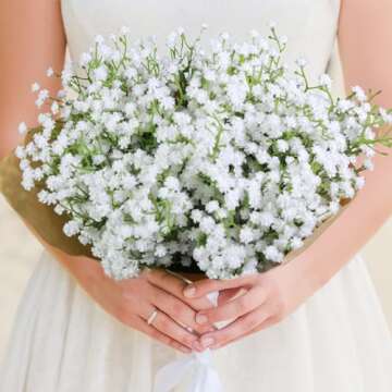 Gumolutin 15Pcs Long Stem Artificial Baby Breath Flowers Real Touch Silk Gypsophila Bouquets for Off...
