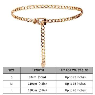 TIESOME Waist Chain Belt Women Ladies Adjustable Body Waist Link Belts for Jeans Dresses, Fit for Waist up to 51 Inches