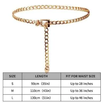 TIESOME Waist Chain Belt Women Ladies Adjustable Body Waist Link Belts for Jeans Dresses, Fit for Waist up to 51 Inches