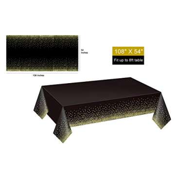 Gexolenu 4 Pack Black and Gold Plastic Tablecloth for Rectangle Tables(54" x 108"), Party Table Cover for Birthday, Table Cloths for Graduation, Retirement Party Decoration, Class of 2025