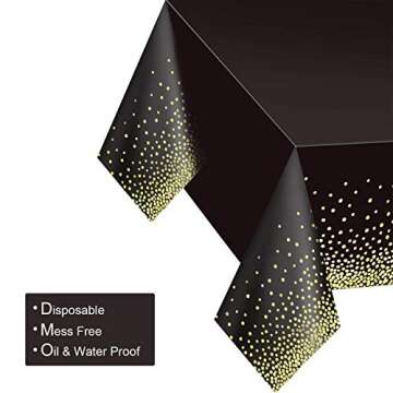 Gexolenu 4 Pack Black and Gold Plastic Tablecloth for Rectangle Tables(54" x 108"), Party Table Cover for Birthday, Table Cloths for Graduation, Retirement Party Decoration, Class of 2025