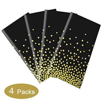 Gexolenu 4 Pack Black and Gold Plastic Tablecloth for Rectangle Tables(54" x 108"), Party Table Cover for Birthday, Table Cloths for Graduation, Retirement Party Decoration, Class of 2025