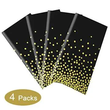 Gexolenu 4 Pack Black and Gold Plastic Tablecloth for Rectangle Tables(54" x 108"), Party Table Cover for Birthday, Table Cloths for Graduation, Retirement Party Decoration, Class of 2025