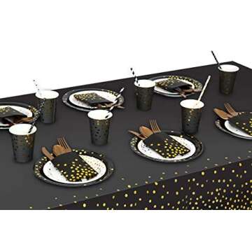 Gexolenu 4 Pack Black and Gold Plastic Tablecloth for Rectangle Tables(54" x 108"), Party Table Cover for Birthday, Table Cloths for Graduation, Retirement Party Decoration, Class of 2025