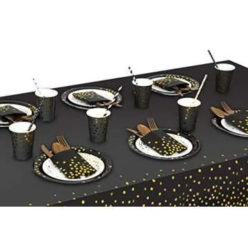 Gexolenu 4 Pack Black and Gold Plastic Tablecloth for Rectangle Tables(54" x 108"), Party Table Cover for Birthday, Table Cloths for Graduation, Retirement Party Decoration, Class of 2025