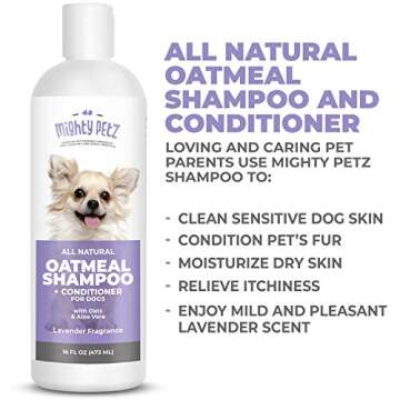 Mighty Petz 2-in-1 Oatmeal Dog Shampoo and Conditioner – 16 oz Natural Support for Allergies, Itchy Sensitive Skin. Moisturizing & pH Balanced for Dogs with Oatmeal and Aloe Vera