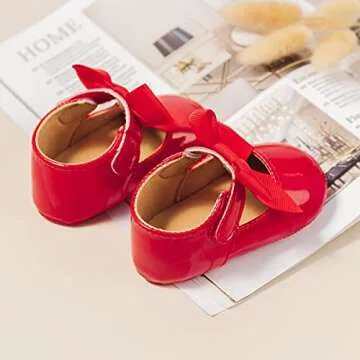 HsdsBebe Infant Baby Girls Mary Jane Flats Bow Non-Slip Soft Sole Princess Toddler First Walkers Sneaker Wedding Dress Shoes(M1978 red,2)