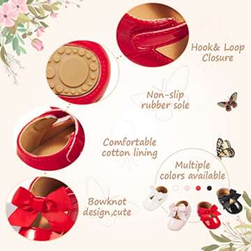 HsdsBebe Infant Baby Girls Mary Jane Flats Bow Non-Slip Soft Sole Princess Toddler First Walkers Sneaker Wedding Dress Shoes(M1978 red,2)