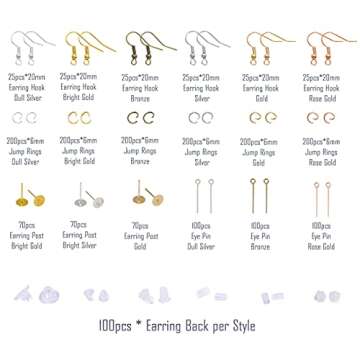 PP OPOUNT 2463 Pieces Earring Making Supplies Kit with Earring Hooks, Jump Rings, Earring Post, Pliers, Tweezers, Jump Ring Opener for Earrings Making and Repairing(6 Colors)