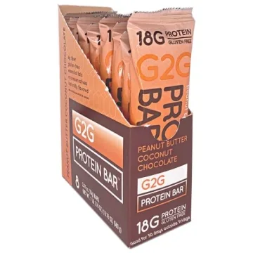 G2G Protein Bar, Peanut Butter Coconut Chocolate - 8 Count Pack of Healthy Snacks, Gluten-Free, Deli...