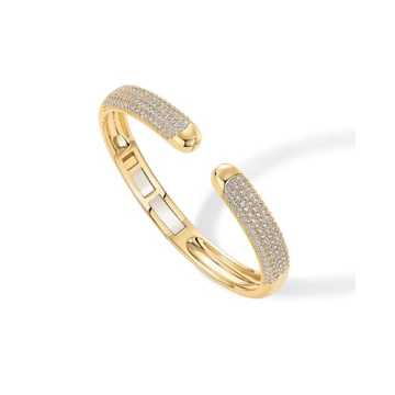 PAVOI 14K Yellow Gold Plated Cubic Zirconia Pave Bangle for Women | Cuff Bracelet 7-Inch