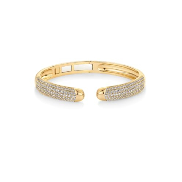PAVOI 14K Yellow Gold Plated Cubic Zirconia Pave Bangle for Women | Cuff Bracelet 7-Inch